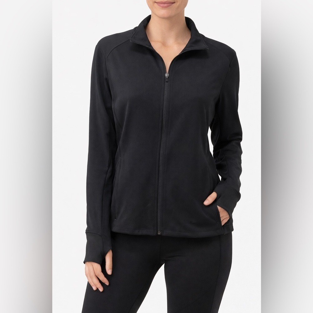 Danskin Black Full Zip Performance Jacket Thumbhole Athleisure Women’s Size XL